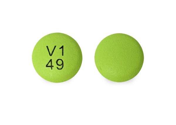 Pill V1 49 Green Round is Bupropion Hydrochloride Extended-Release (SR)