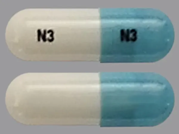 Pill N3 N3 Blue & White Capsule/Oblong is Phentermine Hydrochloride