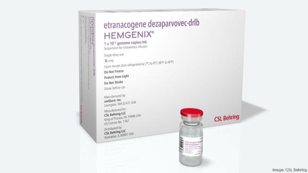 Pill medicine is Hemgenix 1 × 10<sup>13</sup> genome copies/mL suspension for intravenous infusion