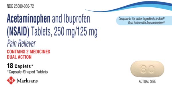 Acetaminophen and ibuprofen 250 mg / 125 mg 80