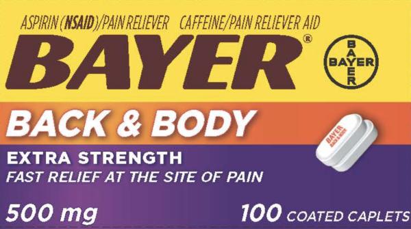 Pill BAYER BACK & BODY is Bayer Back and Body aspirin 500 mg / caffeine 32.5 mg