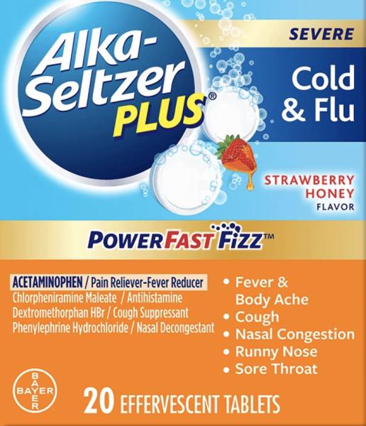 Alka-seltzer plus severe cold flu powerfast fizz acetaminophen 250 mg / chlorpheniramine maleate 2 mg / dextromethorphan hydrobromide 10 mg / phenylephrine hydrochloride 5 mg ASP CFSH