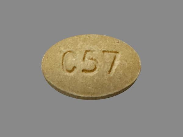 Pill C57 Yellow Oval is Lisinopril