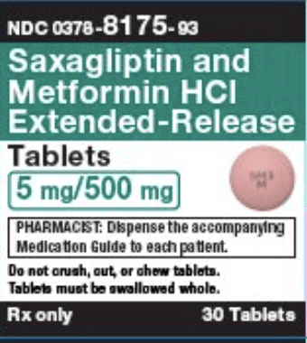 Pill SM3 M is Saxagliptin Hydrochloride and Metformin Hydrochloride Extended-Release 5 mg / 500 mg