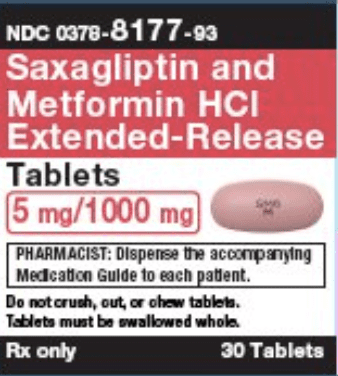 Saxagliptin hydrochloride and metformin hydrochloride extended-release 5 mg / 1000 mg SM6 M