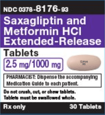 Pill SM4 M is Saxagliptin Hydrochloride and Metformin Hydrochloride Extended-Release 2.5 mg / 1000 mg