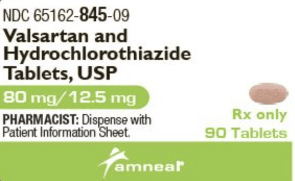 Hydrochlorothiazide and valsartan 12.5 mg / 80 mg AN 845