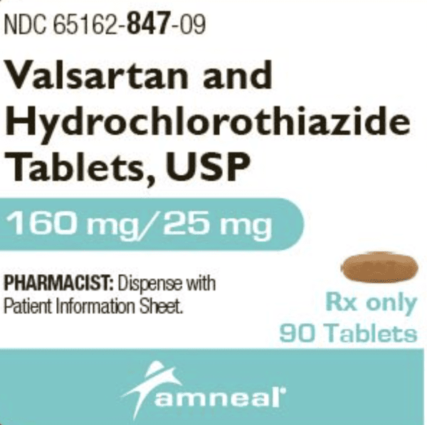 Hydrochlorothiazide and valsartan 25 mg / 160 mg AN 847