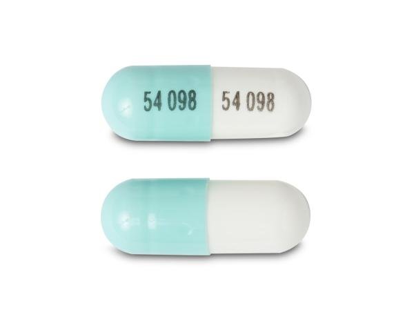 Pill 54 098 54 098 Green & White Capsule/Oblong is Lisdexamfetamine Dimesylate