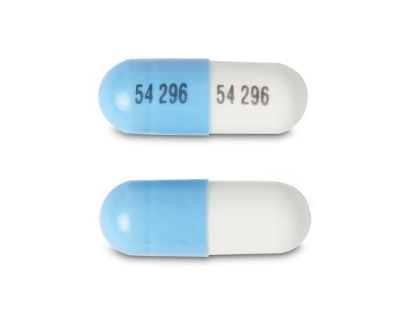 Pill 54 296 54 296 Blue & White Capsule/Oblong is Lisdexamfetamine Dimesylate