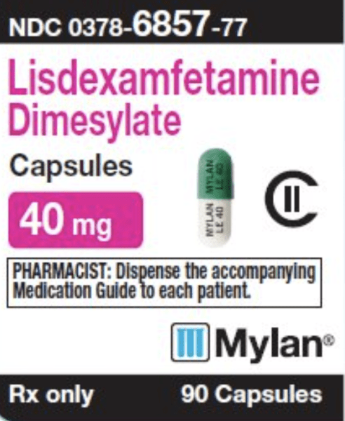 Pill MYLAN LE 40 MYLAN LE 40 Green & White Capsule/Oblong is Lisdexamfetamine Dimesylate
