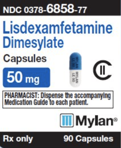 Pill MYLAN LE 50 MYLAN LE 50 Blue & White Capsule/Oblong is Lisdexamfetamine Dimesylate