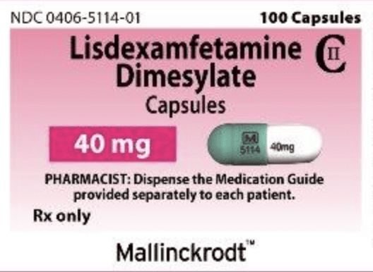 Pill M 5114 40 mg Green & White Capsule/Oblong is Lisdexamfetamine Dimesylate