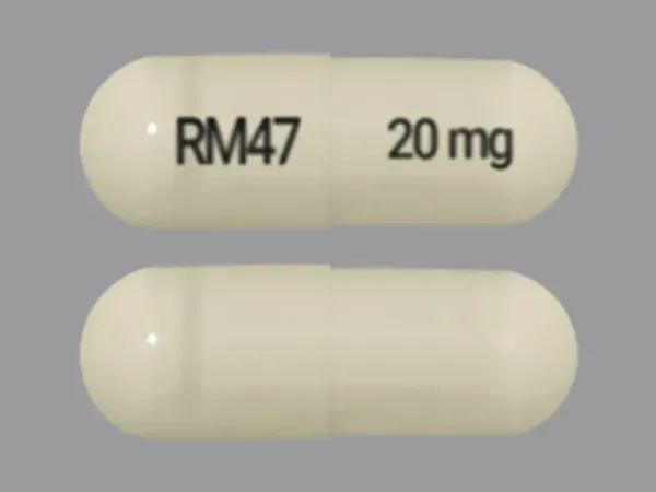 Pill RM47 20 mg White Capsule/Oblong is Lisdexamfetamine Dimesylate