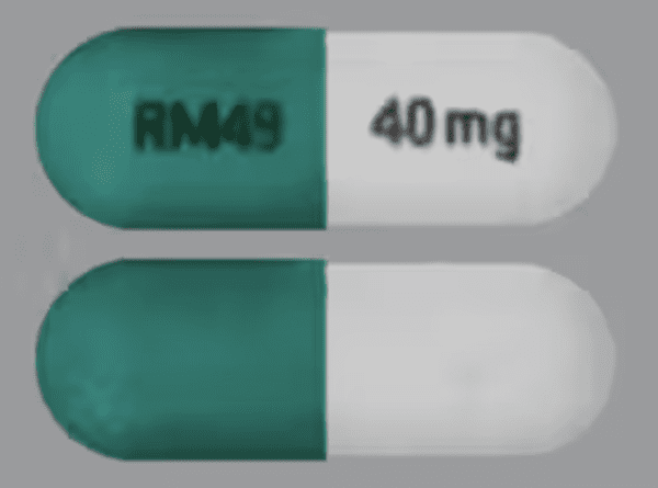 Pill RM49 40 mg Green & White Capsule/Oblong is Lisdexamfetamine Dimesylate