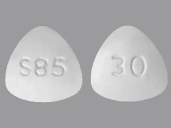 Pill S85 30 White Three-sided is Lisdexamfetamine Dimesylate (Chewable)