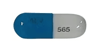 Pill ALV 565 Blue & White Capsule/Oblong is Lisdexamfetamine Dimesylate