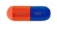 Pill ALV 568 Blue & Orange Capsule/Oblong is Lisdexamfetamine Dimesylate