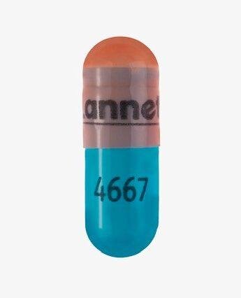 Pill Lannett 4667 Blue & Orange Capsule/Oblong is Lisdexamfetamine Dimesylate
