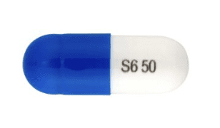 Pill S6 50 Blue & White Capsule/Oblong is Lisdexamfetamine Dimesylate