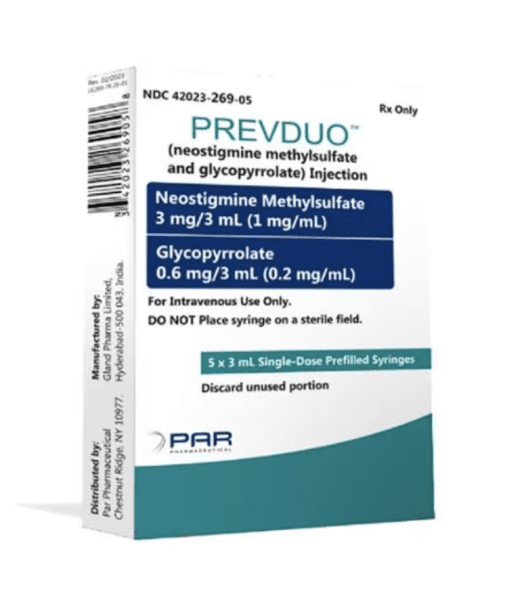 Pill medicine is Prevduo neostigmine methylsulfate 1 mg / glycopyrrolate 0.2 mg per mL injection