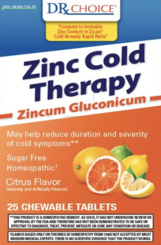 Zinc cold therapy (chewable) zincum gluconicum 1x (11mg zinc) RP118