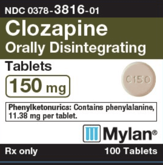 Clozapine (orally disintegrating) 150 mg C150