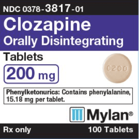 Clozapine (orally disintegrating) 200 mg C200