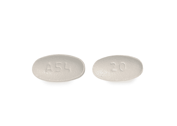 Pill A 54 20 White Oval is Atorvastatin Calcium