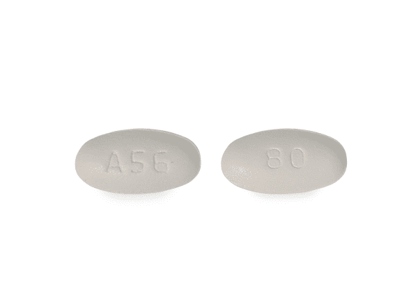 Pill A 56 80 White Oval is Atorvastatin Calcium