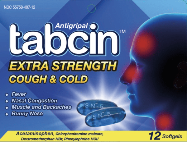 Tabcin extra strength cough cold acetaminophen 250mg / chlorpheniramine maleate 2 mg / dextromethorphan hydrobromide 10 mg / phenylephrine hydrochloride 5 mg SN5