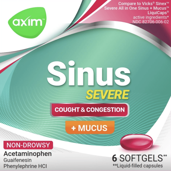 Pill axim Red Capsule/Oblong is Sinus Severe Cough & Congestion + Mucus