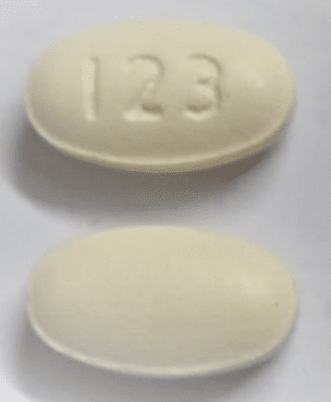 Pill I23 Yellow Oval is Hydrochlorothiazide and Losartan Potassium