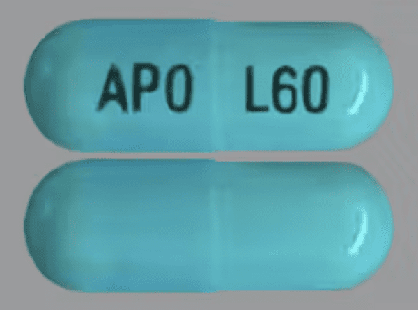 Pill APO L60 Blue Capsule/Oblong is Lisdexamfetamine Dimesylate