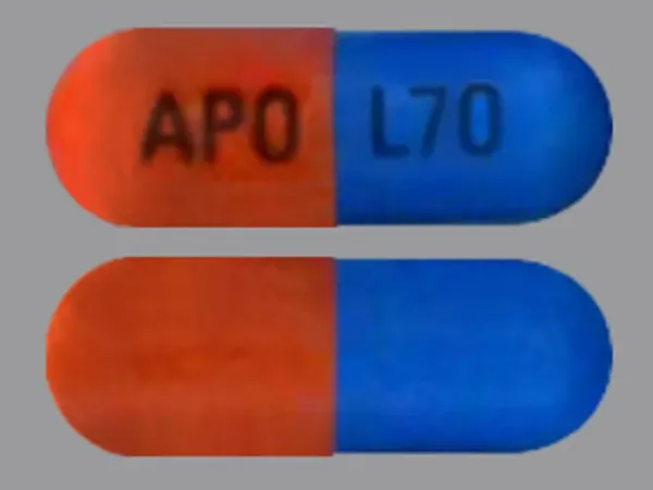 Pill APO L70 Blue & Orange Capsule/Oblong is Lisdexamfetamine Dimesylate