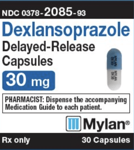Pill MYLAN DX 30 MYLAN DX 30 Blue & White Capsule/Oblong is Dexlansoprazole Sesquihydrate Delayed-Release