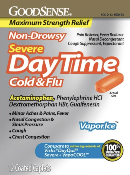 Goodsense severe daytime cold&flu acetaminophen 325 mg / dextromethorphan hydrobromide 10 mg / guaifenesin 200 mg / phenylephrine hydrochloride 5 mg L35C