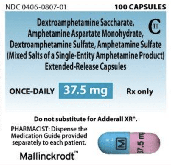 Amphetamine and dextroamphetamine extended release 37.5 mg M 37.5 mg