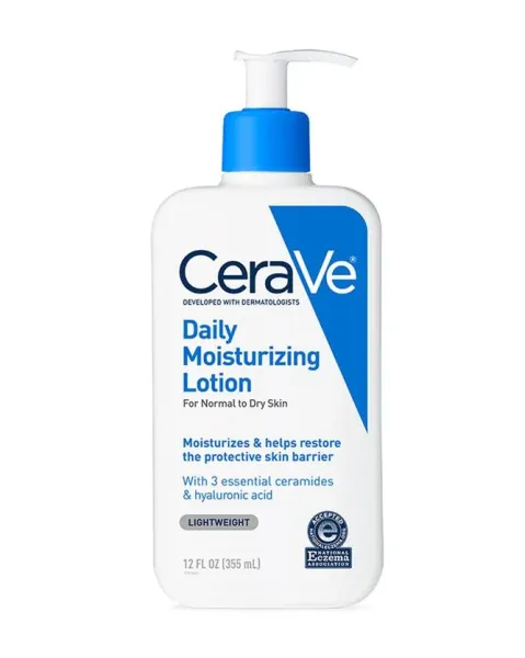 CeraVe Daily Moisturizing Lotion (emollients) contains ceramides and hyaluronic acid