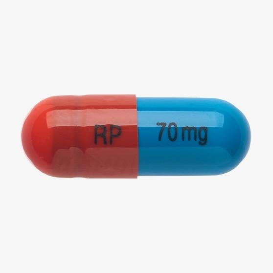 Pill RP 70mg Blue & Orange Capsule/Oblong is Lisdexamfetamine Dimesylate
