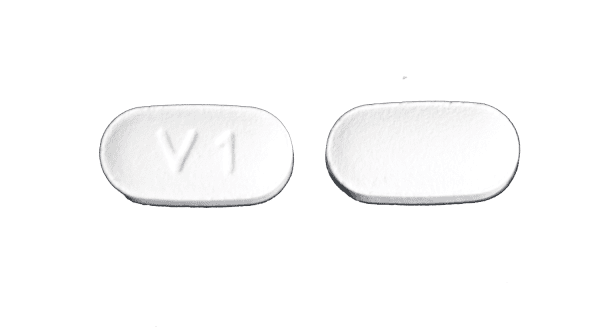 Pill V1 White Capsule/Oblong is Varenicline Tartrate