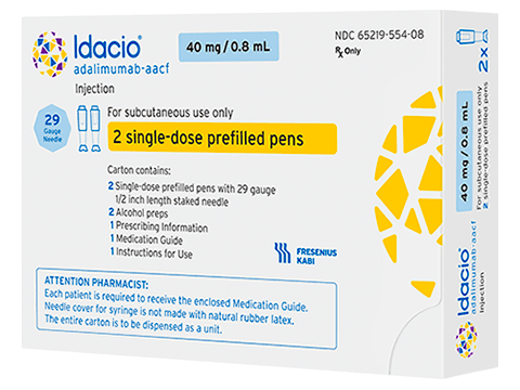 Pill medicine is Idacio 40 mg/0.8 mL single-dose prefilled pens
