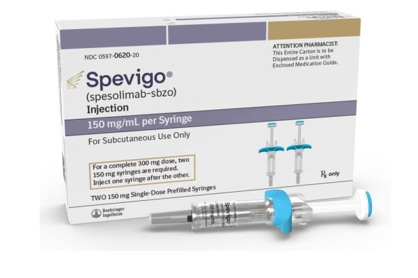 Pill medicine is Spevigo 150 mg/mL prefilled syringe