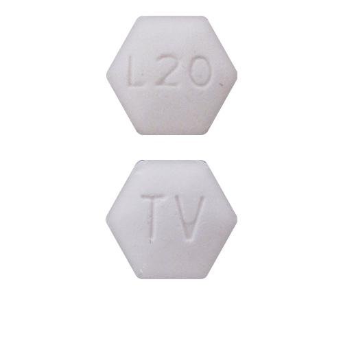 Pill TV L20 White Six-sided is Lisdexamfetamine Dimesylate (Chewable)