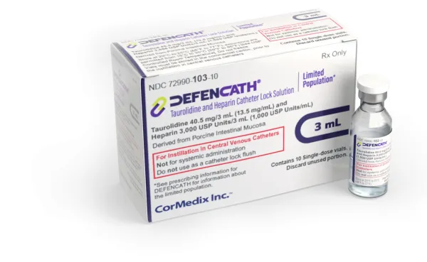 Pill medicine is DefenCath taurolidine 40.5 mg/3 mL and heparin 3,000 USP Units/3 mL catheter lock solution