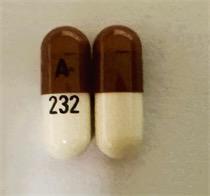 Pill A 232 Brown & White Capsule/Oblong is Acitretin