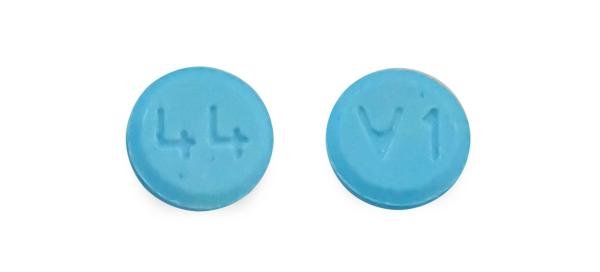 Pill V1 44 Blue Round is Dicyclomine Hydrochloride