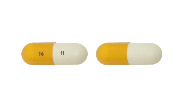 Pill 14 H Yellow & White Capsule/Oblong is Temozolomide