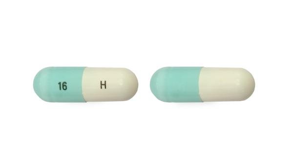 Pill 16 H Blue & White Capsule/Oblong is Temozolomide