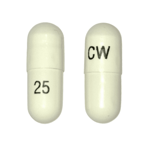 Pill CW 25 White Capsule/Oblong is Pregabalin